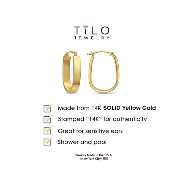 TILO JEWELRY 14k White Gold Small Rectangular Tube U-Shape Hoop Earrings - Image 5
