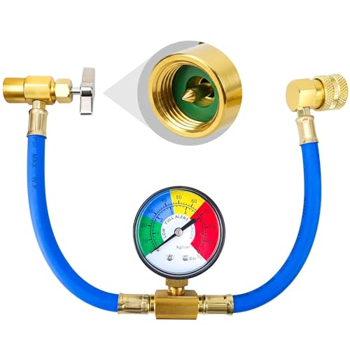 CALPOSE R134A AC Refrigerant Charge Hose Kit Car AC Recharge Kit with 1/2 Puncture Style cans Can Tap and Pressure Gauge Freon Recharge Kit for Air Conditioning Refrigerant