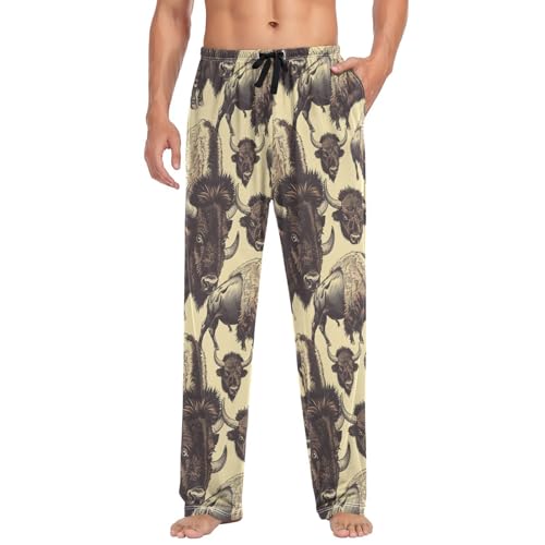Pantalon de pyjama homme bison vintage en coton doux avec poches