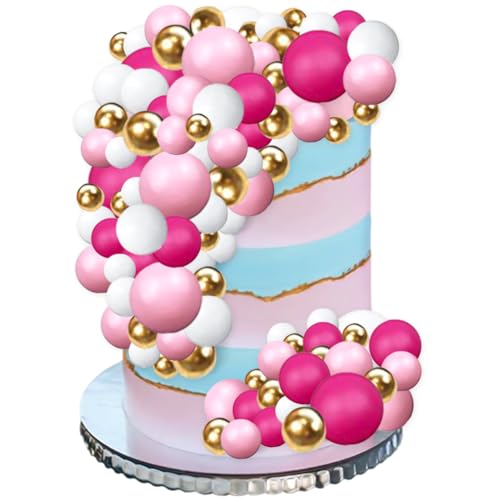 108 Piezas de Bolas para Decoración de Tartas, Mini Globos, Palitos para Decoración de Tartas, Bolas de Espuma, Púas para Tartas para Bodas, Fiestas, Cumpleaños (Blanco, Rosa, Dorado)
