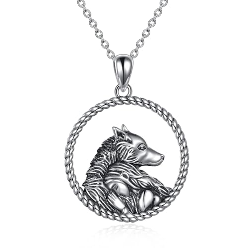 YAFEINI Sterling Silver Wolf Pendant Necklace - Wolf Jewelry Gifts for Women, Wife, Girlfriend