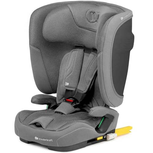 Kinderkraft FIX2GO Seggiolino per bambini i-Size, 76-150 cm, Isofix, Top Tether, saferide sensor, fino a ca. 12 anni, sistemi di sicurezza, rivestimenti di alta qualità, reclinabile, Grigio