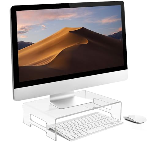Image of Parikshit Sublimation Acrylic Computer Monitor Riser Stand Holder organizor for Table Clear Desktop Laptop pc Printer tv Stand Holder (16 X 8 X 3 INCH - Style 2)