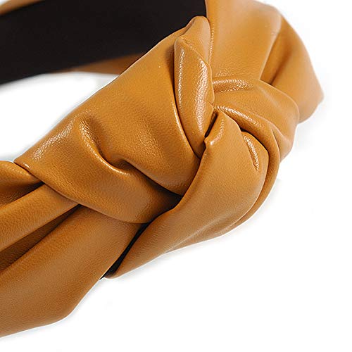 Wide Chunky Mustard PU Leather, Faux Leather Knot Hair Band/HeadBand/Alice Band, copper - Image 3