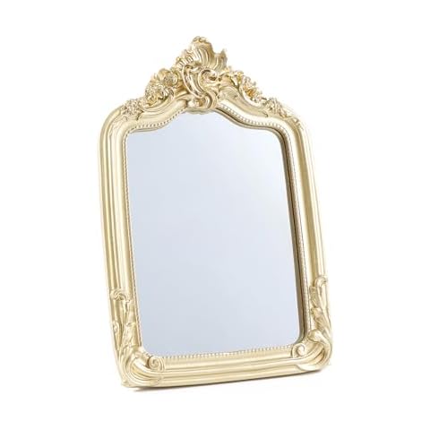SIKOO 5x7 Inch Arched Mirror,Vintage Mirror, Decorative Wall Mirror,Makeup Mirror for Table,Antique Home Decor,Ornate Wall Art,Resin and Premium Glass,Light Gold Cover