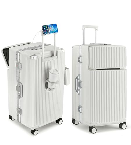 Image of feilario Super Large Aluminum Frame Zipperless Checked Luggage Front Pocket | Front compartment, PC shell and cup /phone holder keep 126L packing reachable for long trips, family travel and dorm moves
