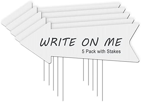 Blank Arrow Yard Signs with Stakes, 5 Pack 17 x 6 Inches White Plastic Blank Wedding Directional Yard Signs, This Way Arrow Yard Signs for Weddings, Birthday Party, Guidepost Decorations