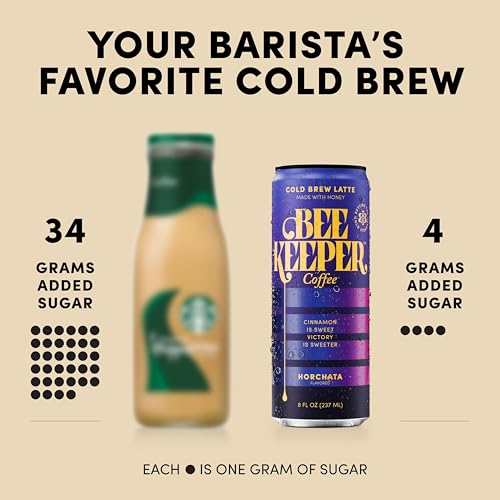Image of Beekeeper Horchata Latte Cold Brew Coffee Drinks with Oregon Honey | 12 Pack Refreshing Iced Coffee - Unsweetened & Strong Arabica Brew, 8 fl oz Ready-to-Drink Can - 180mg Natural Caffeine
