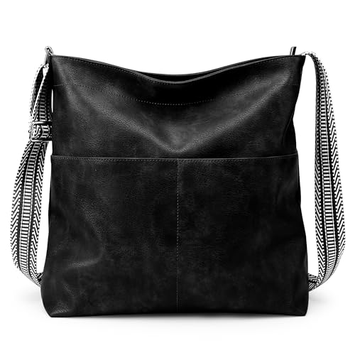 Kalidi Shopper Tasche Damen Handtasche Damen Tote Bag Groß Umhängetasche Veganes Leder Beuteltasche Stofftasche für College Schule Arbeit Reisen Einkaufen Cracked Beige Schwarz.