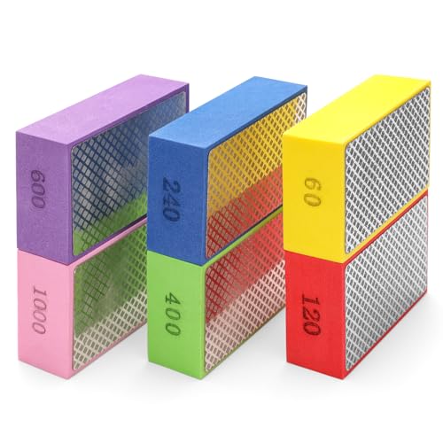 COITEK 6PCS Diamond Hand Polishing Pads, Wet & Dry Diamond Sanding Pads 60#, 120#, 240#, 400#, 600#, 1000# Grit Sanding Block for Ceramic Tile Glass Wood Marble Grinding