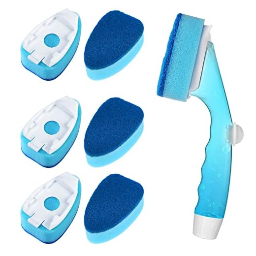 Non Scratch Dishwand Refill with Handle, 6 Heavy Duty Dish Wand Refills, Replacement Sponge Heads Set, Soap Control Dispenser Scrubbers, Dishwashing Scrub Dispensing Brush, Dishwasher Cleaning Tool