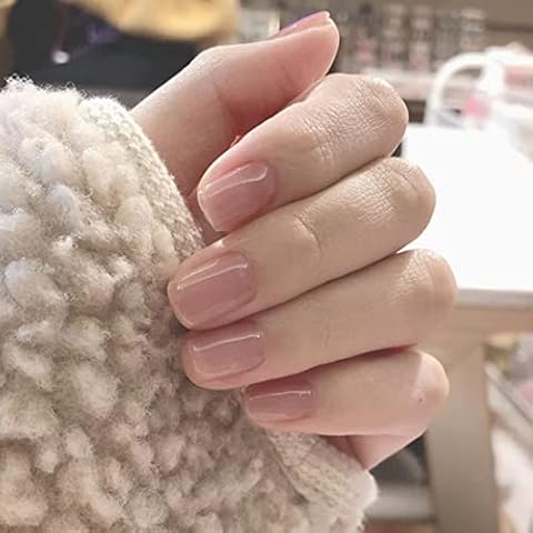Handcess Quadratische glänzende falsche Nägel Kurze Nude Pink Press on Nails Künstliche Acrylnägel zum Aufkleben Cover