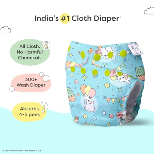 Image of SuperBottoms Freesize UNO Cloth Diaper with Disposable Liners (Pack of 5) | Reusable, Washable Baby Cloth Diaper with Adjustable Fit for Daily Use