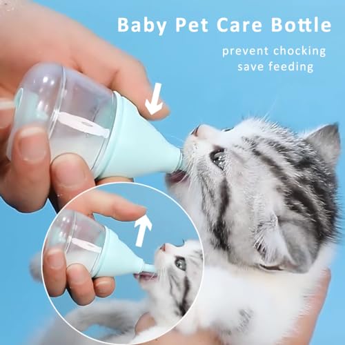 Kitten Bottle Feeding Kit for Nursing, Kitten Milk Bottles for Feeding Puppies Newborn Pets Water, Anti-chocking Design 3pc Replaceable Reusable Nipples, 40ML Puppy Bottles for Nursing Small Animals