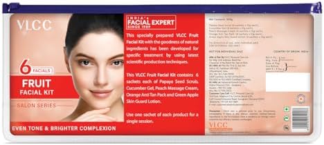 VLCC Salon Series Fruit Facial Kit - ( 6 Facials ) - 300g | At Home Fruit Facial | Tightens Skin, Lightens Dark Spots & Brightens Skin Tone | Papaya, Cucumber, Peach, Orange & Green Apple.