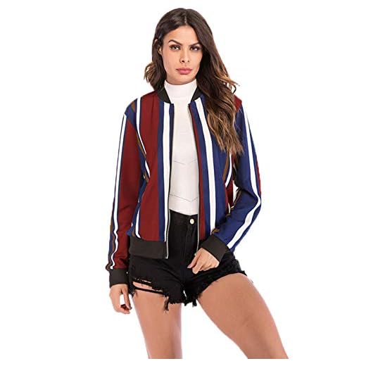 Chaqueta De La Cremallera Outwear Béisbol del Bloque del Color De Las Mujeres Ocasionales