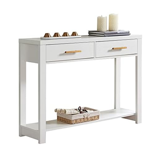 KB Designs White Wood Modern Console Sofa Table with 2 Storage