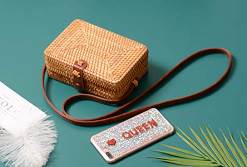 Rattan Bag Summer Straw Beach Bag Woven Wicker Basket Vacation Straw Purse Beach Bags Gifts for Women (Leather buttons(small square))2