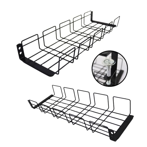 Image of No Drill Cable Organizer for Desk | Under Desk Cable Management Tray & Wire Organizer for Home and Office, Desk Cable Organizer for Adapters, Chargers & Power Cords, 40x15x13 cm (Black)