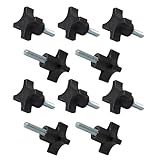 POWERTEC 10 Pack 5/16'-18 4 Point Knobs with 1' Threaded Stud, Thumb Screw Knobs with bolts for Lawn Mower...