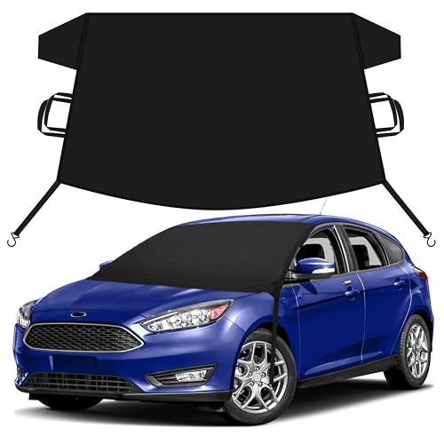 Image of EcoNour Car Snow Cover Compatible for Ford Focus | Windshield Cover for Ice and Snow with S-Hook Straps | Heavy-Duty 600D Oxford Winter Car Cover, Waterproof & Anti-Slip