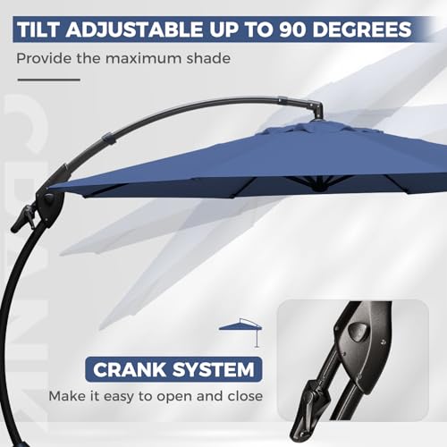 Image of Grand patio 12FT Cantilever Round Umbrella with Base & Cover, Navy Blue