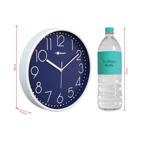 Image of Bosco Decorative Non Ticking Silent, Blue dial with White Frame 30 CM, Modern Design Round Wall Clock for Home, Living Room, Bedroom, Office and Kitchen | BWC-1805