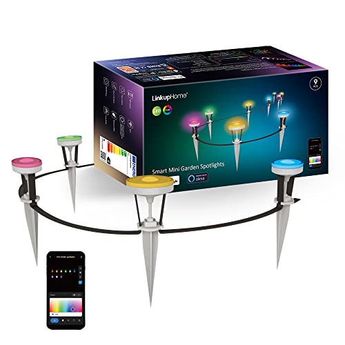 LinkupHome Smart LED Garden Spotlight, Garden Pathway Light, Work with Alexa, Google Assistant, Smart Life App, WiFi Technology, Outdoor IP65 Waterproof, 8.8m, 9LEDs, 5W Dimmable 16 Million Colors