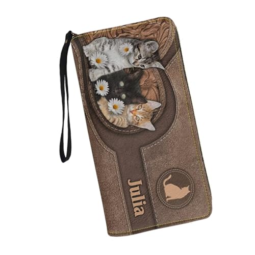Customizable Wristlet Wallet With Name Personalized Cat Long Wallet Credit Card Large Capacity Zip Around Anniversarie Birthday Gift for Wife Pet Lover3
