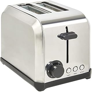 wilko Stainless Steel 2 Slices Toaster, Electronic Browning Control, Defrost, Reheat, Cancel and High Lift Functions, Slide-out Crumb Tray and Cord Storage