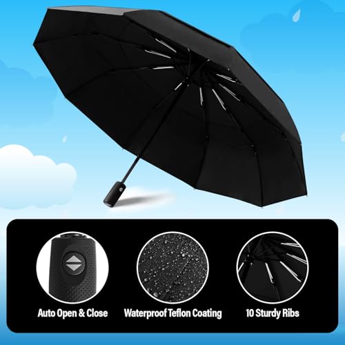 Outdew OUMUWB Windproof Umbrella, Compact And Heavy Duty Black Portable Umbrella thumb #2
