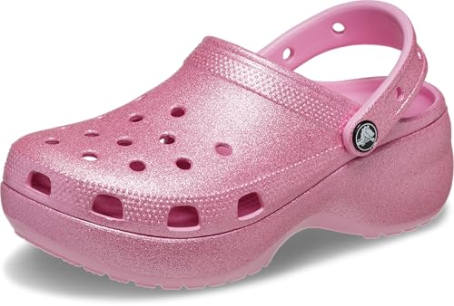 Crocs Classic Platform Clogs for Women, Glitter and Embellished Platforms, Pink Tweed, 7