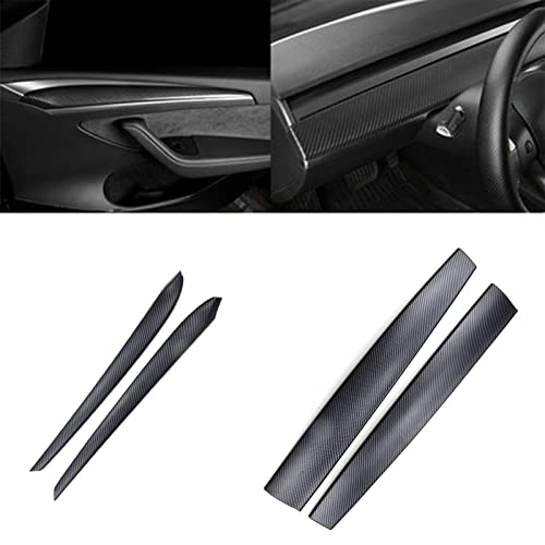 Interior Front Door Panel Molding Trim Armrest Cover Trim And Dashboard Dash Cover Wrap Cap Compatible With Tesla Model 3 2021 2022 Matte Carbon Fiber 4 Pieces #TOP3