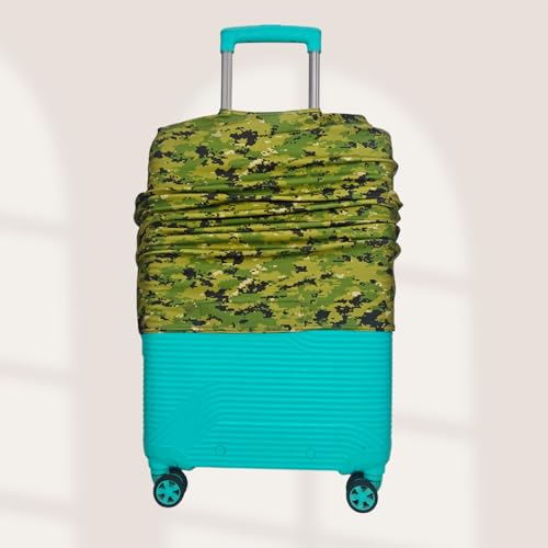 Image of Printed Polyester Suitcase Cover Stretchable Luggage Protector Trolley Bag Cover Travel Accessory (Army Mehndi-M)