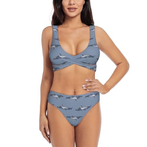 Trajes de baño para mujer, bikini 2024, lindo ballena n.º 1003, suave, elástico, cintura alta, conjuntos de bikini para mujer, Negro, Large