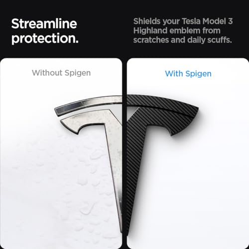 Image of Spigen Front Emblem Logo Full Cover Sticker for Tesla Model 3 Highland (Standard, Premium & Performance 2026 /2025 /2024) - Carbon