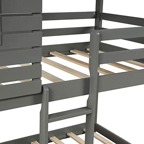 House Bunk beds,Twin Over Twin Bunk Beds with Roof and Guard Rail Ladder for Kids,Toddlers,Wood Loft Bed,No Box Spring Needed (Gray)