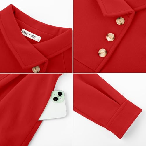 Image of GRACE KARIN Girls Dress Coat Kids Wool Lapel Long Button Jackets Fall Winter Outerwear Peacoat with Pockets 5-12Y