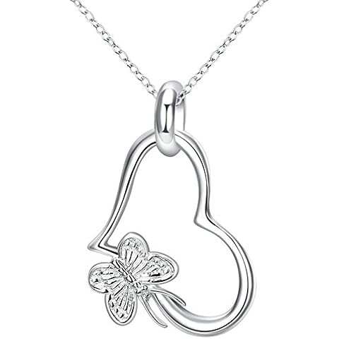 Cutesmile Fashion Jewelry 925 Sterling Silver Butterfly Love Heart Pendant Necklace for Women Cover