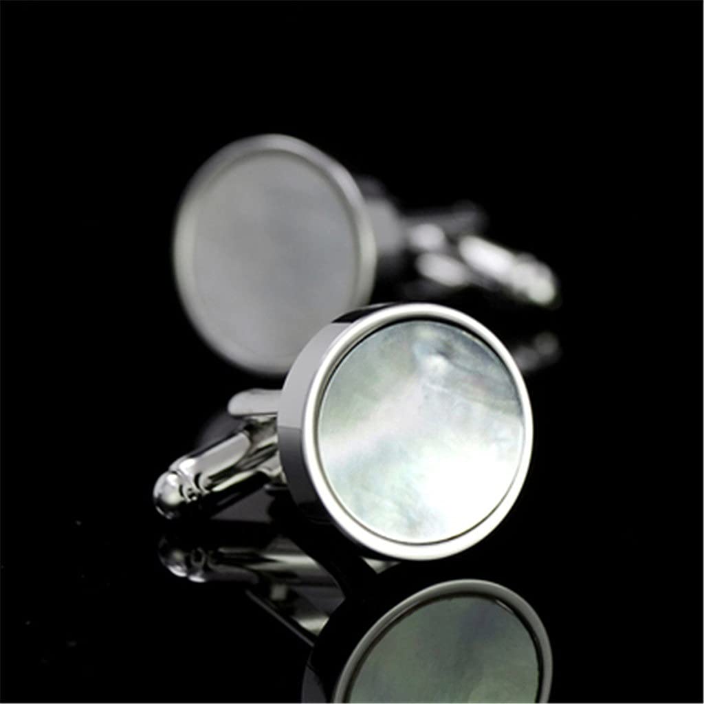 Klassische weiße Muschel-Kupfer-Manschettenknöpfe für Herren, Party, Hochzeit, Anzug, Hemd, Manschettenknöpfe, individuelle Eleganz (Farbe: Silber, Größe: wie abgebildet)