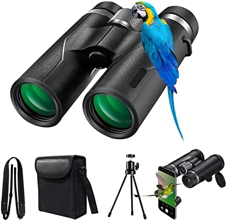 Binoculars for Adults with Universal Phone Adapter & Foldable Tripod, 12x42 HD High Power Binoculars with Super Bright and Large View,Lightweight Waterproof Binoculars for Bird Watching Hunting Travel