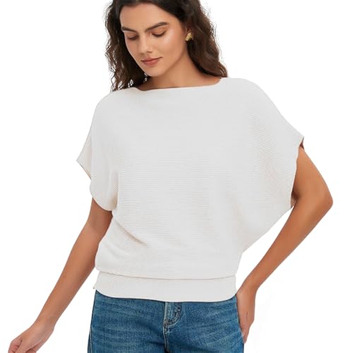 Image of EDSTAR Women Dolman Batwing Sleeves Knitted Sweaters Winter Boat Neck Pullovers Tops