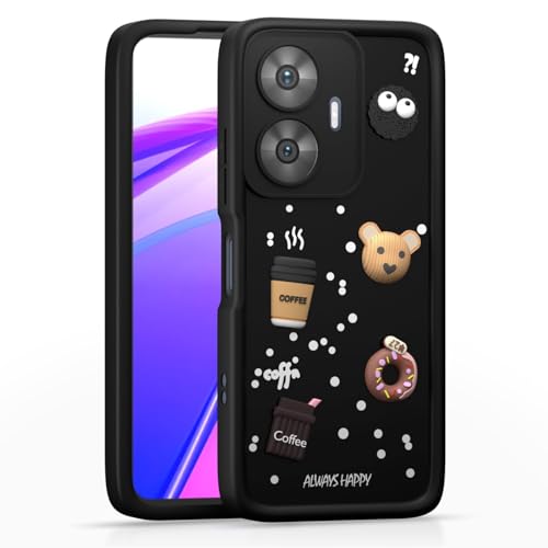 Image of Bintage Cute Fun Taddy| 3D Ball Bear| Donut| Coffee Rubber Case Full Body & Camera Protection Back Cover Compatible for Realme C55 5G - Black