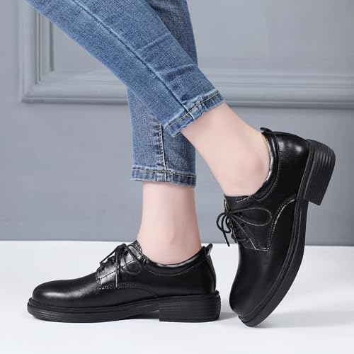 OKJ Oxford Shoes for Women Black Tie Women's Oxfords Shiny Leather Comfortable Slip on Lace up Ladies Loafers Business Casual Dress Work Office Shoes - Image 4