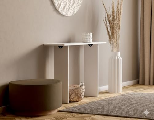 Image of Furniture Modern Solid Wood Console Table with Rounded Edges, Natural Finish, Minimalist Scandinavian Style Entryway Furniture (Style 3, White, 115x30x80 cm)