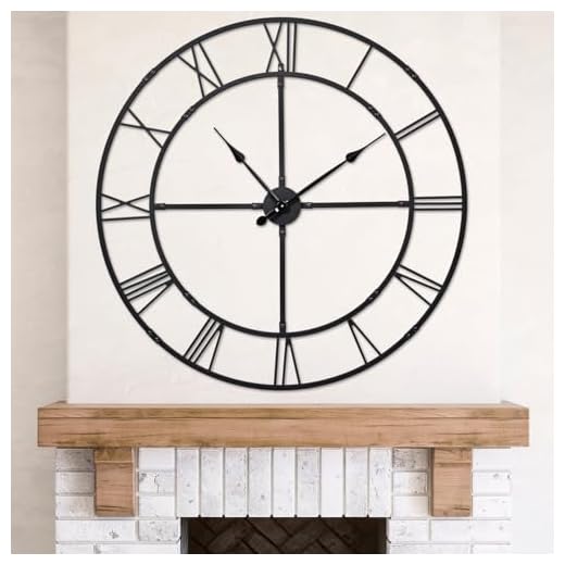 Large Wall Clock for Living Room Decor – 32 Inch Silent Non-Ticking Modern Farmhouse Wall Clock, Oversized Decorative Metal Roman Numeral Clock, Black