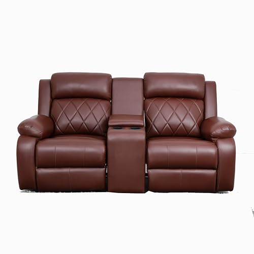 Image of Solis Royale Leatherette Manual 2 Seater Recliner Sofa Chair | Center Console and Cup Holder | Comfortable Lounge Sofa Chair for Living Room, Bedroom, Office, Home (RELAXYARD-Brown)