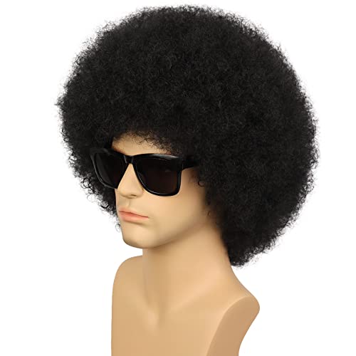 G&T Wig 70S Rock Disco Afro Fluffy Wig For Men Or Women Glueless Wear And Go Wig Short Afro Curly Halloween Synthetic Hippie Party Wig.(1B) #TOP1