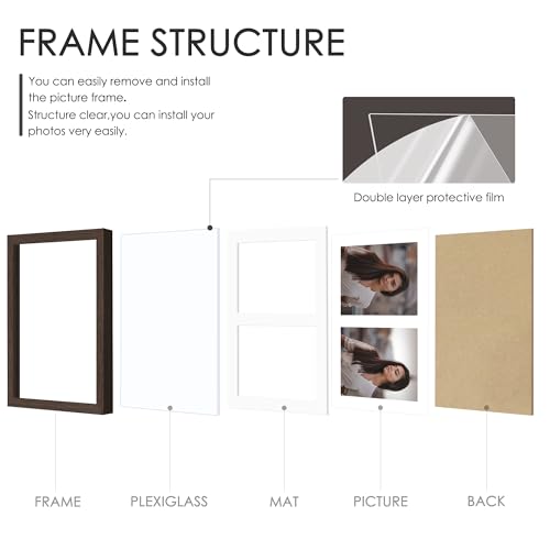 Image of DUENPY 12x19 Double Picture Frame 8x10 Displays Two 8x10 inch Photos Collage Available Horizontal Wall Mounting Display and Vertical Walnut