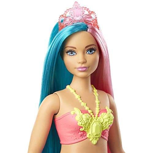 Barbie Dreamtopia poupée sirène avec Un diadème et Chevelure Turquoise et Rose, Jouet pour Enfant, GJK11